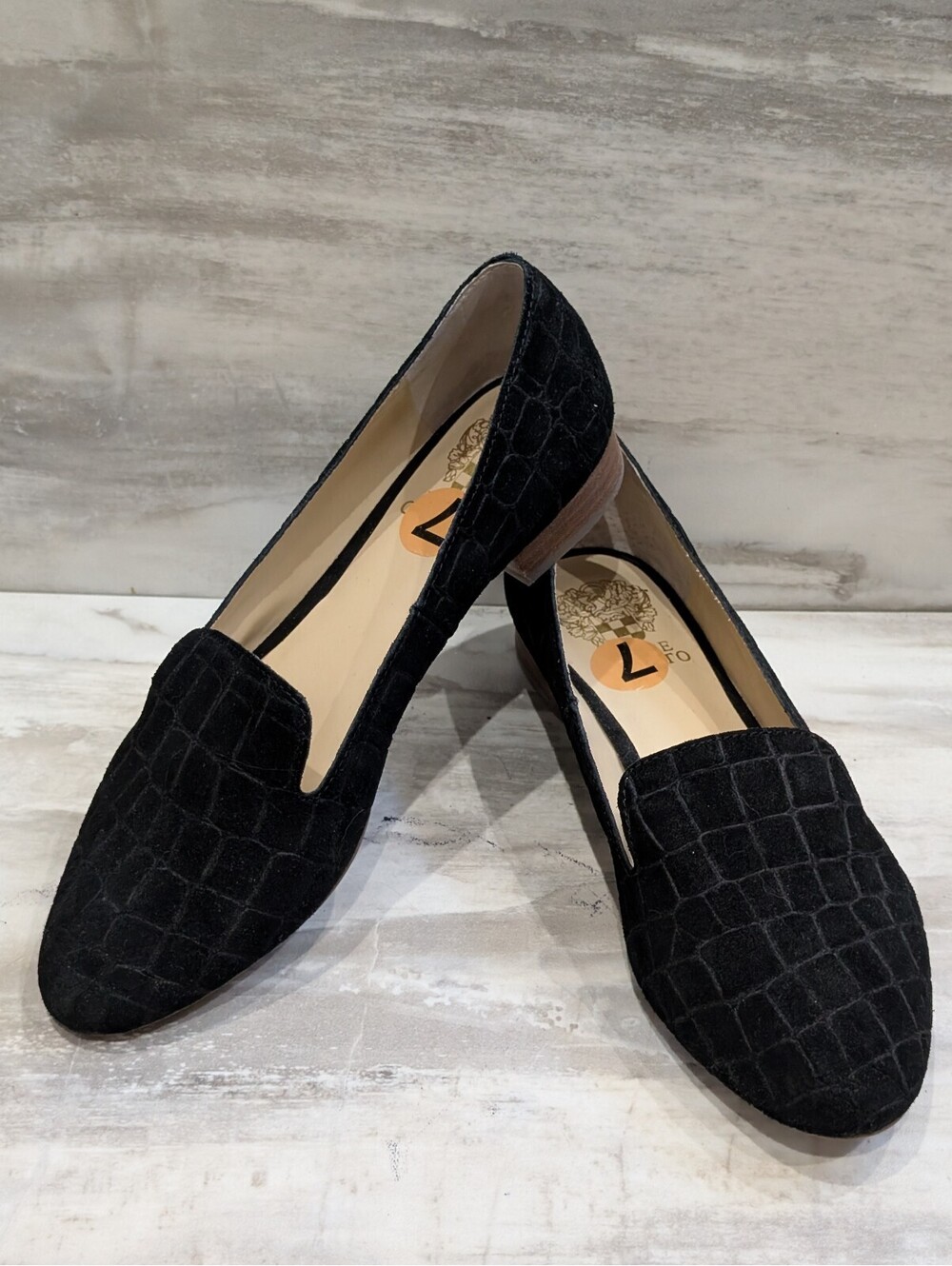 Vince Camuto Black Suede Croc-Embossed Slip-On Loafers